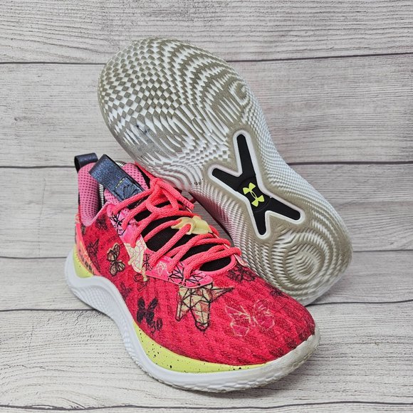 Under Armour Curry Flow 10 Pink Black Unicorn Butterfly Girl Size 6Y - Picture 9 of 10